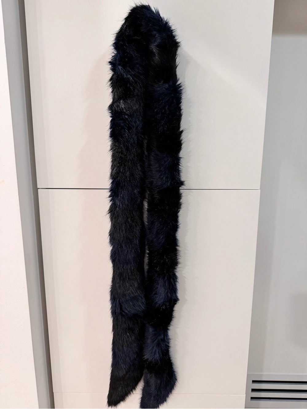 Banana Republic Black Blue Faux Fur Long Skinny Scarf Wrap